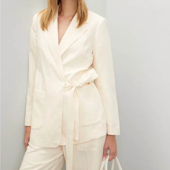 Scotch & Soda Linen Blend Wrap Blazer Off-White - Picture 2 of 6